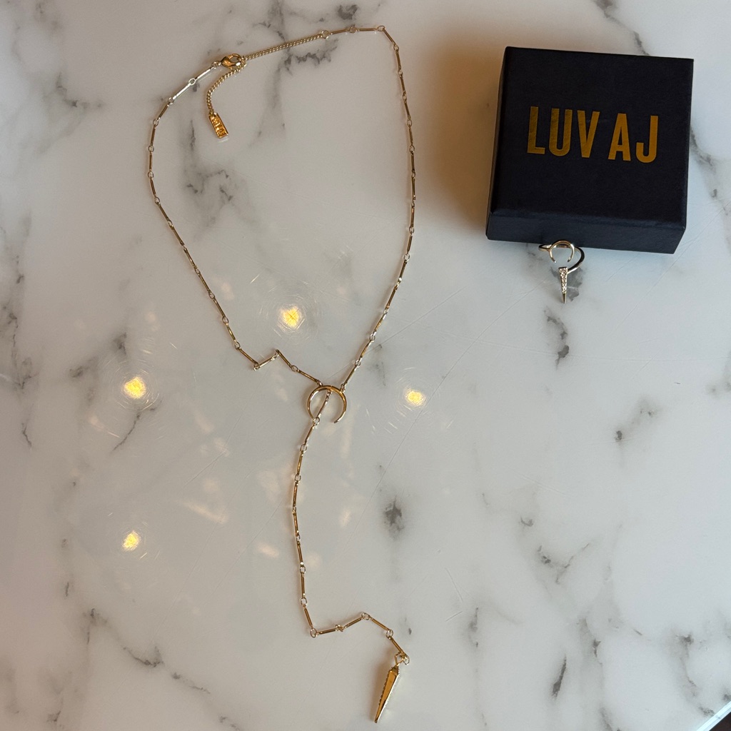 Rachel Zoe + Luv Aj Gold Lariat Necklace With Spike Pendant & Open Crescent Ring